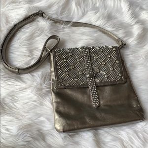 Metallic Silver Jeweled Crossbody Purse